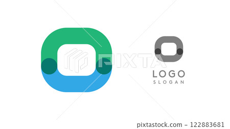 Soft rounded trendy logo, geometric colorful letter O with a modern tech feel, playful monogram design for corporate identity, creative branding, logotype template. Vector logotype 122883681