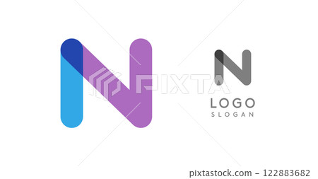Soft rounded trendy logo, geometric colorful letter N with a modern tech feel, playful monogram design for corporate identity, creative branding, logotype template. Vector logotype 122883682