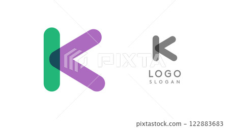 Soft rounded trendy logo, geometric colorful letter K with a modern tech feel, playful monogram design for corporate identity, creative branding, logotype template. Vector logotype Soft rounded trendy logo, geometric colorful letter K with a modern tech feel, playful monogram design for corporate identity, creative branding, logotype template. Vector logotype 122883683