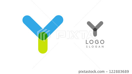 Soft rounded trendy logo, geometric colorful letter A with a modern tech feel, playful monogram design for corporate identity, creative branding, logotype template. Vector logotype 122883689