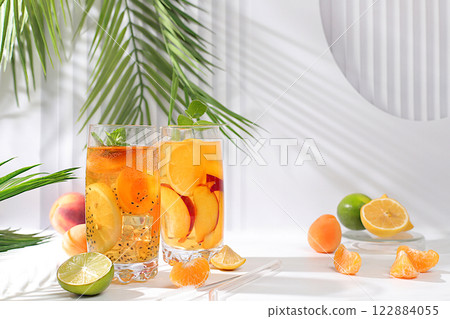 Ice cold homemade lemonade or cocktail  122884055