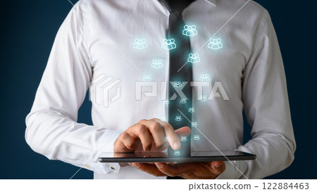 Conceptual image of customer service and social media interactions 122884463