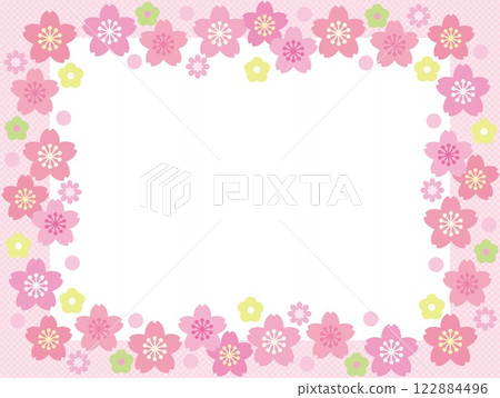 Cherry blossom frame white space checkered pattern 122884496