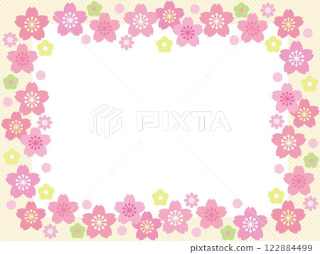 Cherry blossom frame white space checkered pattern Cherry blossom frame white space checkered pattern 122884499
