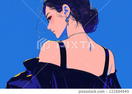 一個穿黑色連衣裙的女人 122884949