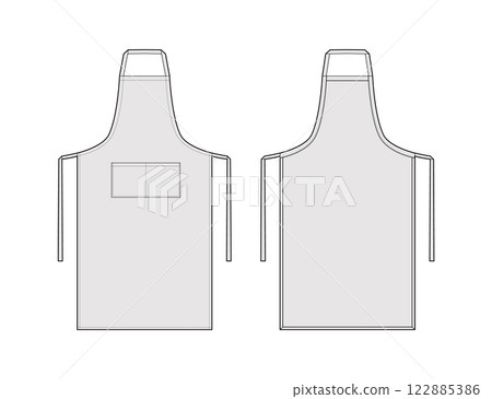 Set of Long Bib Aprons technical fashion illustration. Chef uniform for cooking Flat sketch outline apparel template  122885386