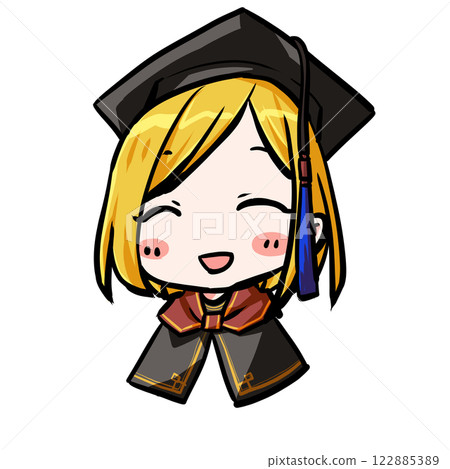 Smiling woman putting on a graduation cap at a graduation ceremony 1 122885389