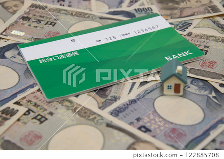Green bank passbook and house 122885708