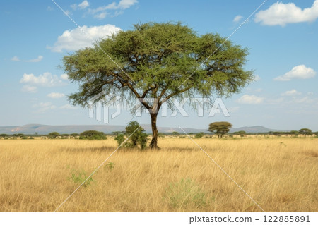 Lonely Acacia Tree on African Savannah 122885891