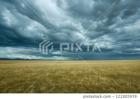 Expansive Golden Field Under Dramatic Sky 122885939