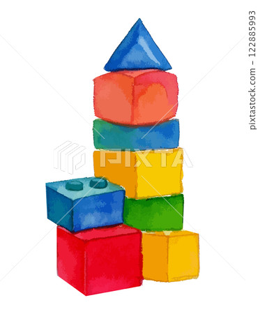 人工智慧生成的彩色積木水彩插圖 人工智慧生成的彩色積木水彩插圖 122885993
