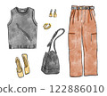 Hand-drawn fashion coordination: casual 122886010
