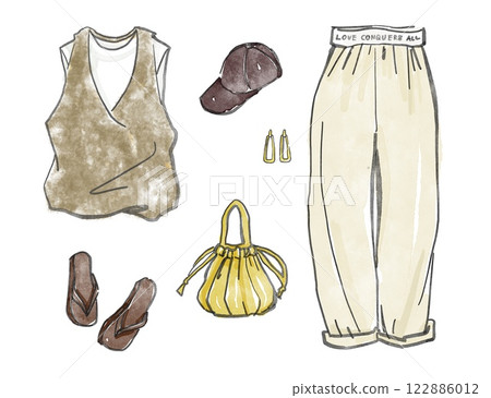 Hand-drawn fashion coordination: casual 122886012