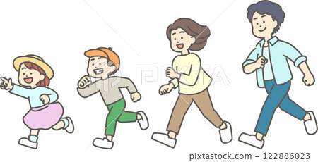 有孩子跑出去的家庭的插圖 122886023