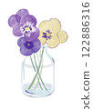 Watercolor illustration of pansy flowers in a vase 122886316