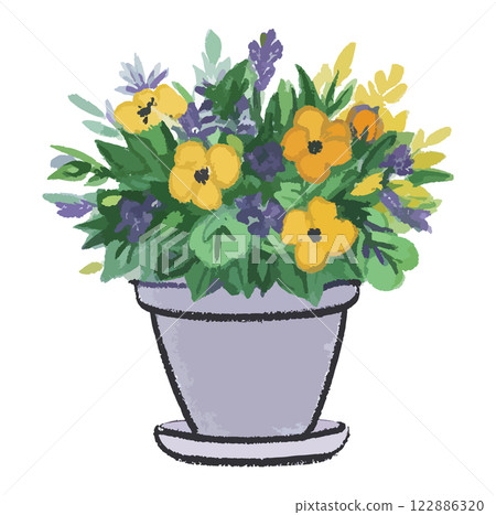 人工智慧生成的花盆裡種植的花朵手繪插圖 122886320