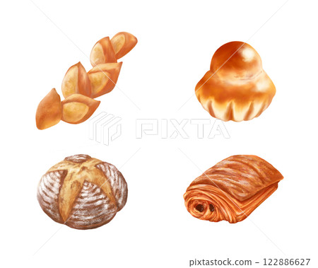 French bread realistic watercolor illustration set 122886627