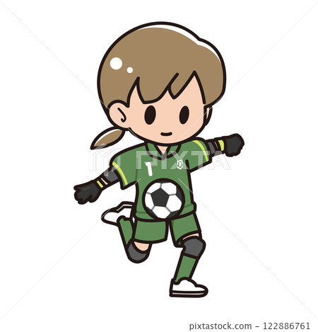 A child goalkeeper punting a soccer ball A child goalkeeper punting a soccer ball 122886761