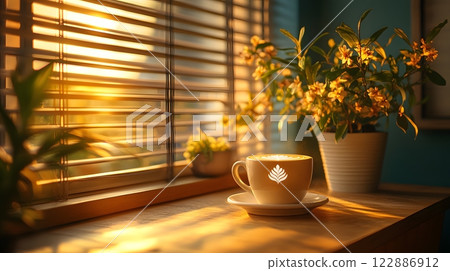 Morning coffee with latte art on a wooden table... - Stock Illustration ...