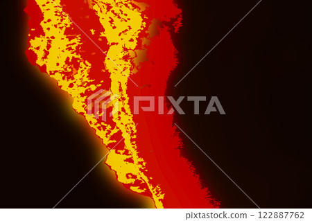 Simple pop art texture with vibrant red and yellow flames bursting on a black background. 122887762