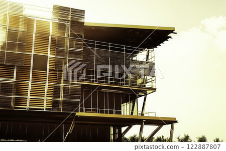 Modern Architectural Structure with Solar Panels and Natural Lighting Modern Architectural Structure with Solar Panels and Natural Lighting 122887807