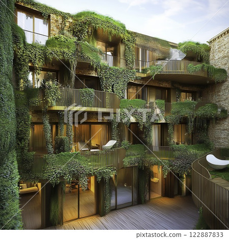 Modern architectural design with lush greenery and natural elements Modern architectural design with lush greenery and natural elements 122887833
