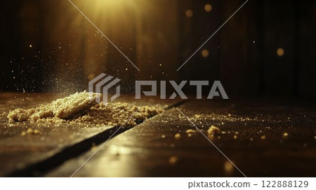 Close-up of Dirty Food Preparation Counter with Crumbs and Dust 122888129