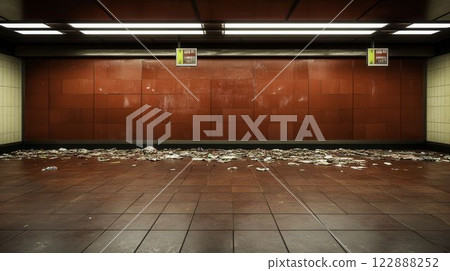 Subway Station Floor Covered in Food Wrappers and Stains Subway Station Floor Covered in Food Wrappers and Stains 122888252