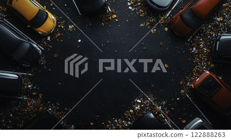 Littered Parking Lot Surrounded by Cars Near Hospitals 122888263