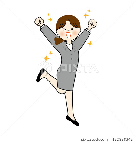 Business woman pleasing with raising both hands 122888342