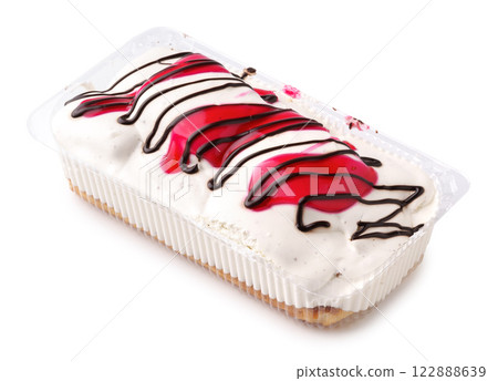 Delicious frozen dessert with strawberry and chocolate sauce enjoyed on a warm summer day Delicious frozen dessert with strawberry and chocolate sauce enjoyed on a warm summer day 122888639