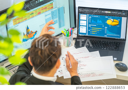 Male engineer business plan analysis graph businessman 1 person 122888653