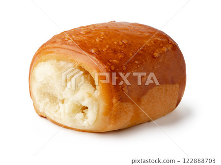 Sweet pastry filled with creamy filling, showcasing its golden brown glaze and soft texture, ideal for dessert lovers Sweet pastry filled with creamy filling, showcasing its golden brown glaze and soft texture, ideal for dessert lovers 122888703