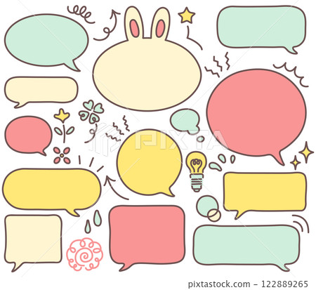 線描語音氣泡和符號圖示的彩色插圖集 122889265
