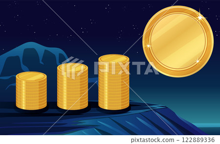 Golden Coins Under Starry Night Sky 122889336