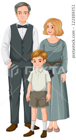 Vintage Family Portrait Illustration 122889351