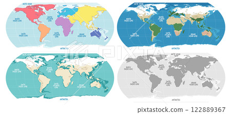 World Map Projections and Color Variations World Map Projections and Color Variations 122889367