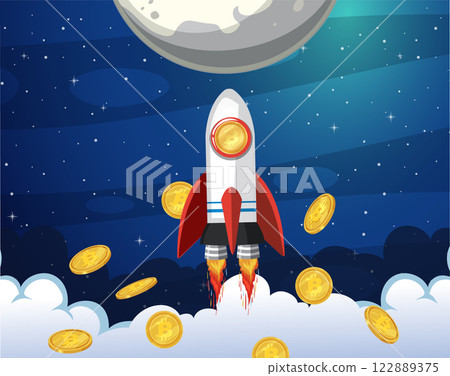 Cryptocurrency Rocket Launch to the Moon 122889375