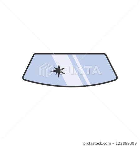 Closeup of car windshield with visible crack 122889399