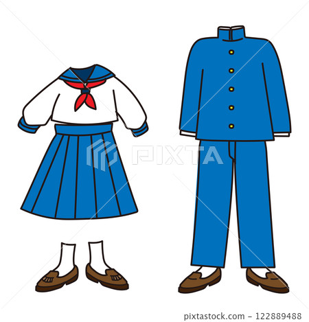 藍色校服插畫素材 藍色校服插畫素材 122889488