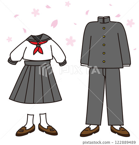 Illustration material of cherry blossoms and school uniforms 122889489