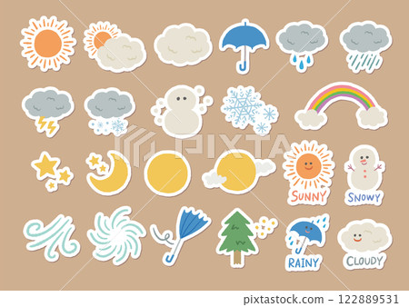 可愛的天氣圖示設定貼紙風格 122889531