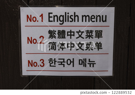 Multilingual menu guide for foreigners Multilingual menu guide for foreigners 122889532