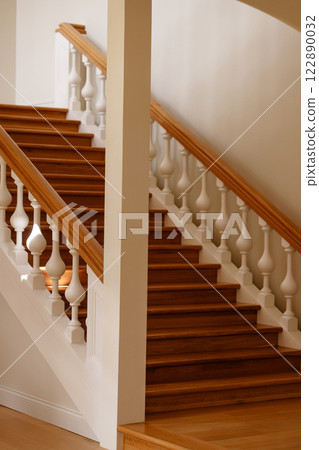 Grand Wooden Staircase in a Historic Mansion Grand Wooden Staircase in a Historic Mansion 122890032