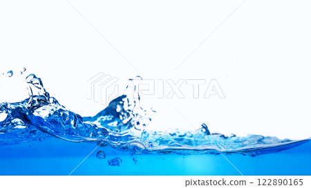 Closeup view of dynamic flowing blue water waves on white background. Liquid splash. Texture and abstract background Closeup view of dynamic flowing blue water waves on white background. Liquid splash. Texture and abstract background 122890165