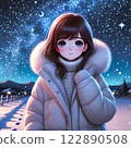A woman wearing a coat under the stars 122890508