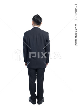 Portrait rear view of Asian businessman standing isolated over white background. Concept of business, entrepreneur, and successful 122890521