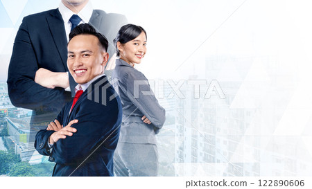 Portrait of business people in double exposure. Concept of business and teamwork 122890606