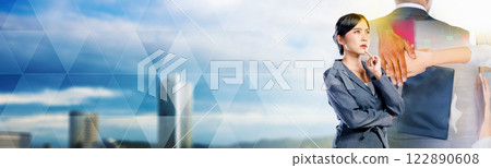 Portrait of business people in double exposure. Concept of business and teamwork 122890608