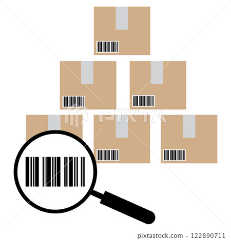 Cargo scanning icon. Inventory control sign. Checking boxes symbol. Warehouse worker scanning barcodes on boxes. flat style. Cargo scanning icon. Inventory control sign. Checking boxes symbol. Warehouse worker scanning barcodes on boxes. flat style. 122890711